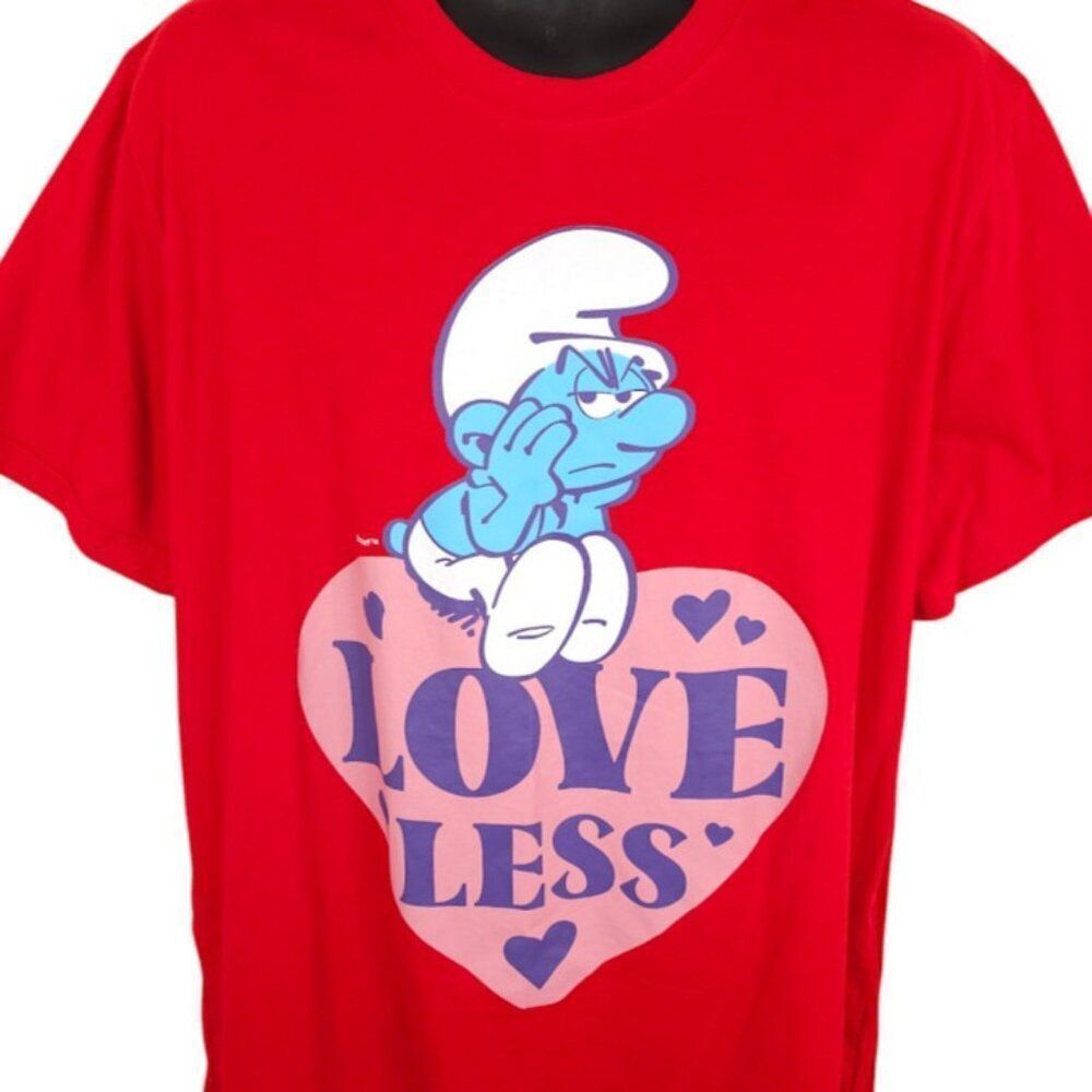 Grouchy Smurf T Shirt Mens Size 2XL Red Love Less Heart Cartoon